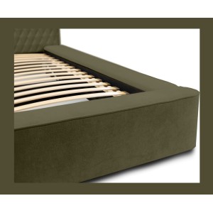 Lit coffre VERNON – Tissu chenille bouclé Feuille d'olivier – 160x200 cm – Sommier relevable – Design haut de gamme 