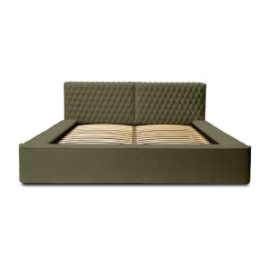 Lit coffre VERNON – Tissu chenille bouclé Feuille d'olivier – 180x200 cm – Sommier relevable – Design haut de gamme 