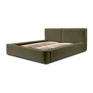 Lit coffre VERNON – Tissu chenille bouclé Feuille d'olivier – 180x200 cm – Sommier relevable – Design haut de gamme 