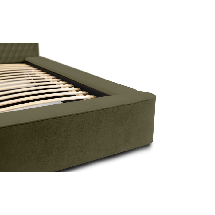 Lit coffre VERNON – Tissu chenille bouclé Feuille d'olivier – 180x200 cm – Sommier relevable – Design haut de gamme 