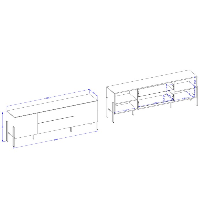 Meuble TV SALMA – 2 portes & 2 tiroirs Push-to-Open – Blanc super mat & noir Mat