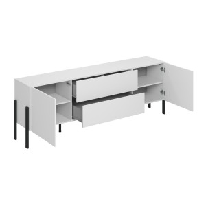 Meuble TV SALMA – 2 portes & 2 tiroirs Push-to-Open – Blanc super mat & noir Mat