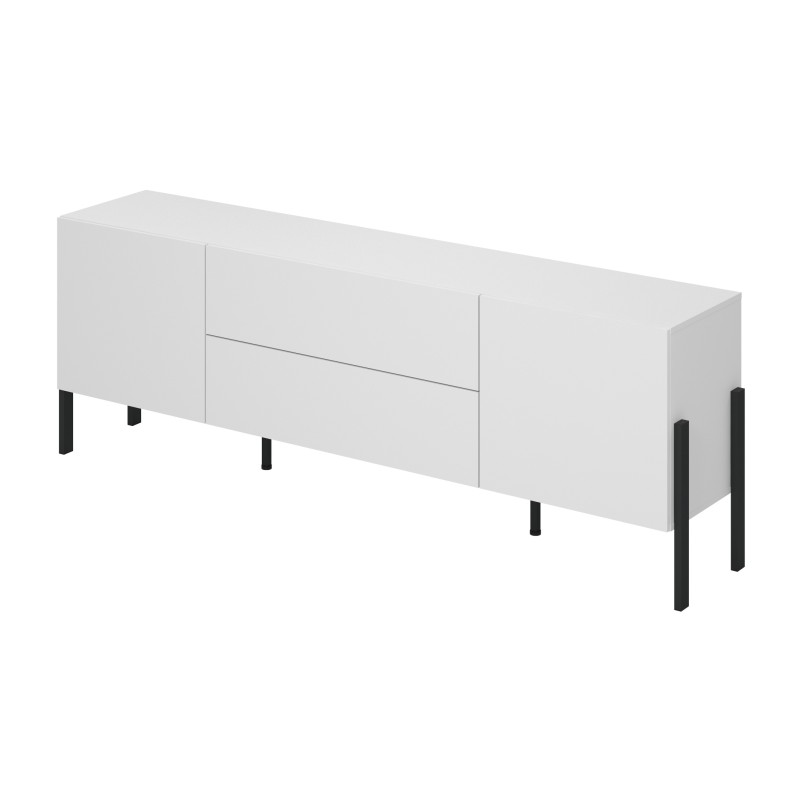 Meuble TV SALMA – 2 portes & 2 tiroirs Push-to-Open – Blanc super mat & noir Mat