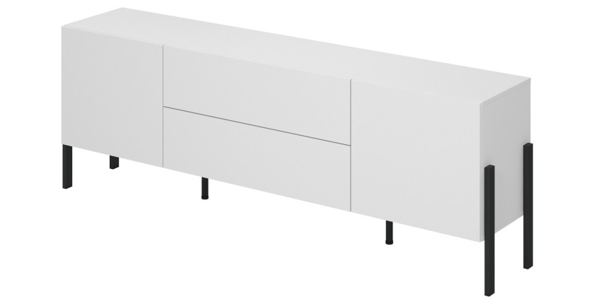 Meuble TV SALMA – 2 portes & 2 tiroirs Push-to-Open – Blanc super mat & noir Mat