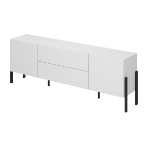 Meuble TV SALMA – 2 portes & 2 tiroirs Push-to-Open – Blanc super mat & noir Mat