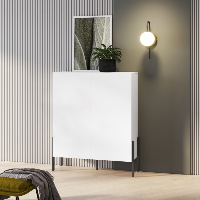 Armoire SALMA 2 portes Push-to-Open – Blanc super mat & noir mat.