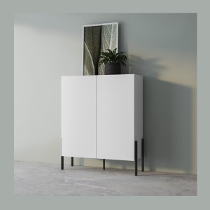 Armoire SALMA 2 portes Push-to-Open – Blanc super mat & noir mat.