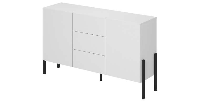 Buffet haut Salma 2 portes & 3 tiroirs Push-to-Open – Blanc super mat & noir mat