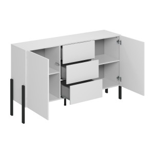 Buffet haut Salma 2 portes & 3 tiroirs Push-to-Open – Blanc super mat & noir mat