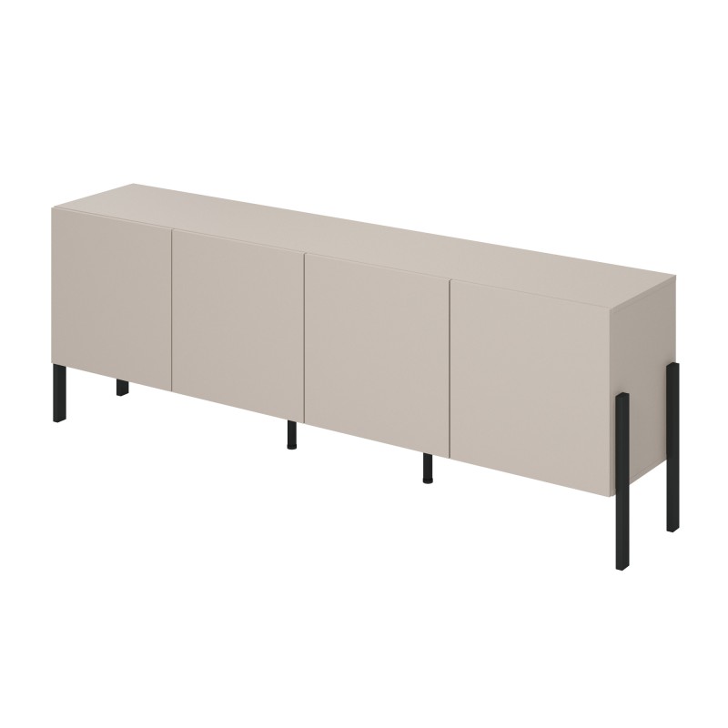 Buffet Salma 4 portes Push-to-Open – beige & noir mat, 204×70×40 cm