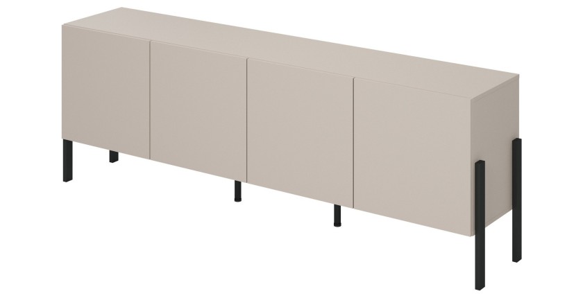 Buffet Salma 4 portes Push-to-Open – beige & noir mat, 204×70×40 cm