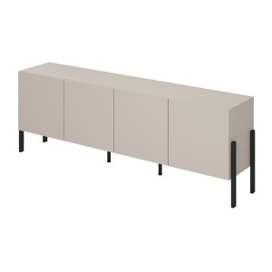 Buffet Salma 4 portes Push-to-Open – beige & noir mat, 204×70×40 cm