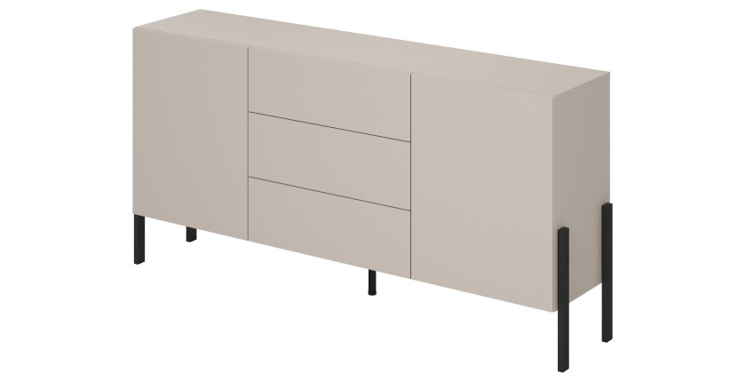 Buffet Salma 2 portes & 3 tiroirs Push-to-Open – beige & noir mat, 184×90×40 cm