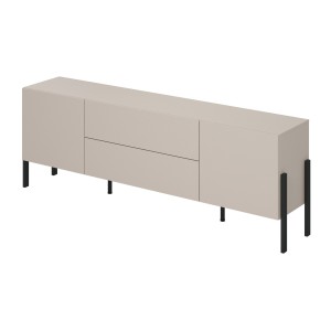 Meuble TV Salma – 2 portes & 2 tiroirs Push-to-Open – beige & noir mat, 207×70×40 cm