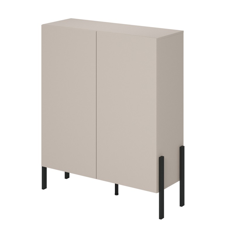 Armoire SALMA 2 portes push-to-open – beige & noir mat, 114×135×40 cm