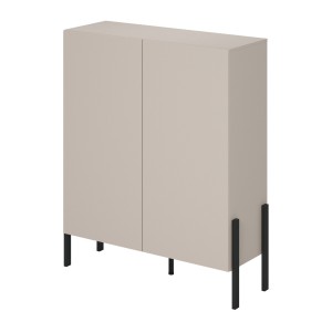 Armoire SALMA 2 portes push-to-open – beige & noir mat, 114×135×40 cm