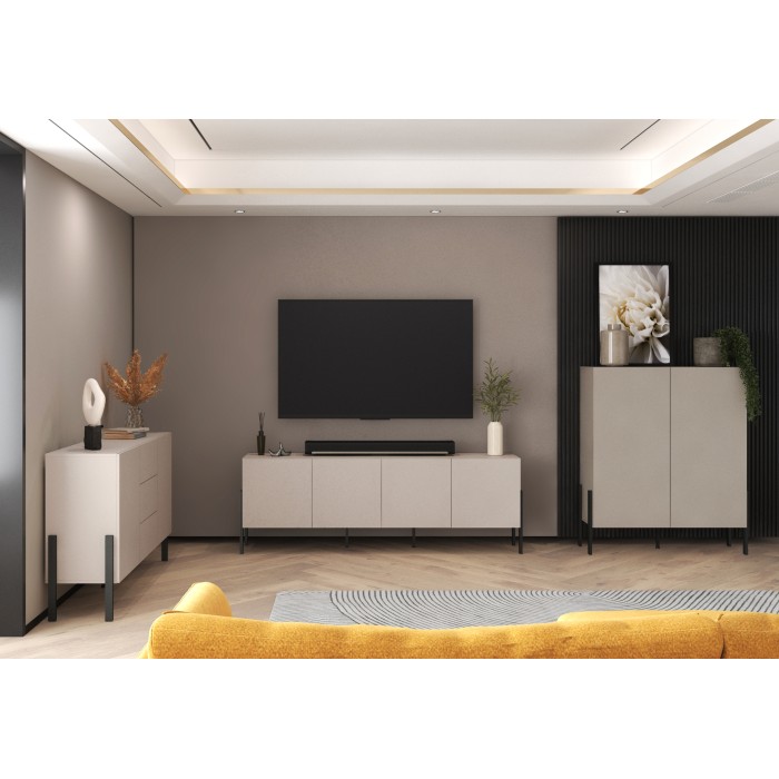 Armoire SALMA 2 portes push-to-open – beige & noir mat, 114×135×40 cm