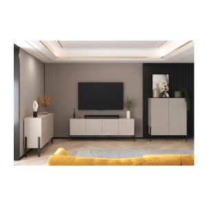 Armoire SALMA 2 portes push-to-open – beige & noir mat, 114×135×40 cm