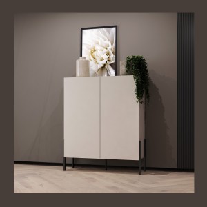 Armoire SALMA 2 portes push-to-open – beige & noir mat, 114×135×40 cm