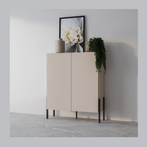 Armoire SALMA 2 portes push-to-open – beige & noir mat, 114×135×40 cm