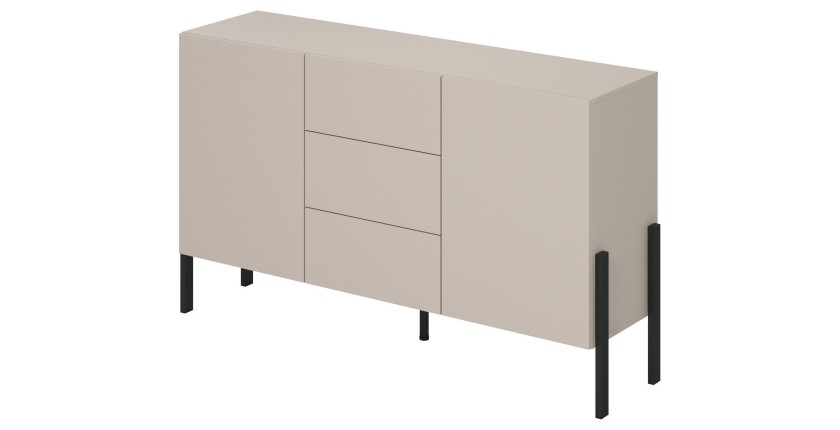 Buffet haut Salma 2 portes & 3 tiroirs Push-to-Open – beige & noir mat, 154×90×40 cm