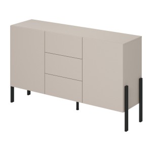 Buffet haut Salma 2 portes & 3 tiroirs Push-to-Open – beige & noir mat, 154×90×40 cm