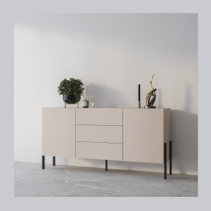 Pack salon SALMA – buffet 2 portes & 3 tiroirs et meuble TV 2 portes & 2 tiroirs beige & noir mat