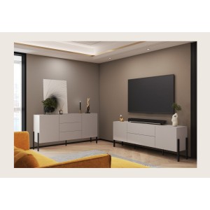 Pack salon SALMA – buffet 2 portes & 3 tiroirs et meuble TV 2 portes & 2 tiroirs beige & noir mat