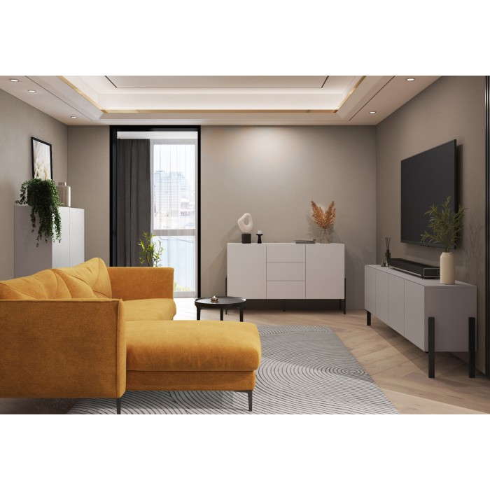 Pack salon complet collection SALMA – buffet 4 portes, armoire & buffet haut beige & noir mat