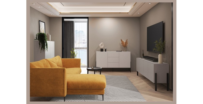 Pack salon complet collection SALMA – buffet 4 portes, armoire & buffet haut beige & noir mat