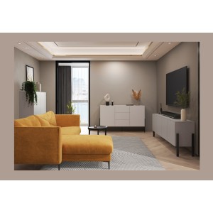 Pack salon complet collection SALMA – buffet 4 portes, armoire & buffet haut beige & noir mat