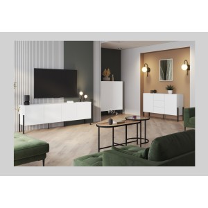 Pack salon SALMA – Buffet 4 portes, armoire 2 portes & buffet haut blanc super mat & noir mat