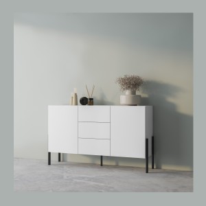 Pack salon SALMA – Buffet 4 portes, armoire 2 portes & buffet haut blanc super mat & noir mat