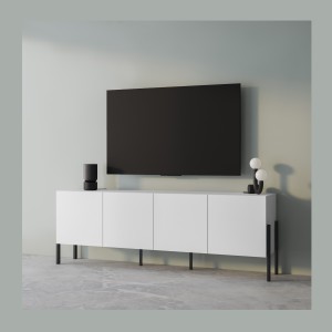 Pack salon SALMA – Buffet 4 portes, armoire 2 portes & buffet haut blanc super mat & noir mat