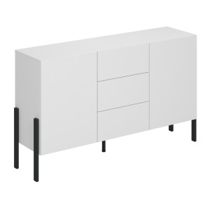 Pack salon SALMA – Buffet 4 portes, armoire 2 portes & buffet haut blanc super mat & noir mat