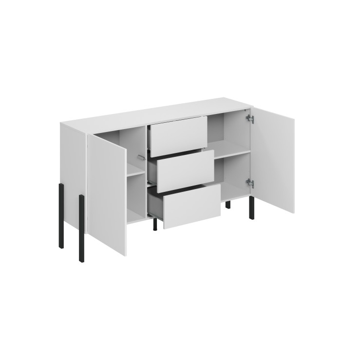 Pack salon SALMA – Buffet 4 portes, armoire 2 portes & buffet haut blanc super mat & noir mat