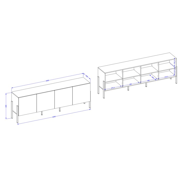 Pack salon SALMA – Buffet 4 portes, armoire 2 portes & buffet haut blanc super mat & noir mat