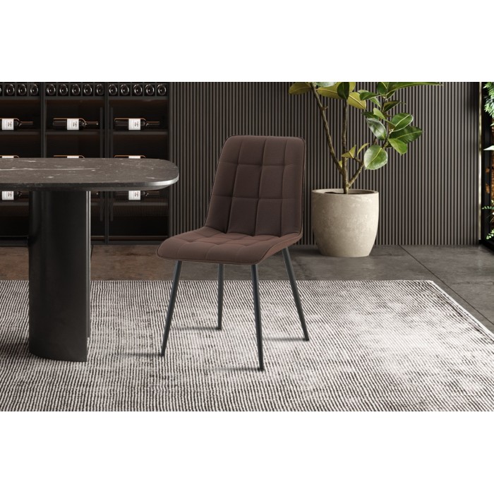 Lot de 4 chaises MIREA – Marron foncé – Design intemporel – Pieds métal – Assise PU confortable 