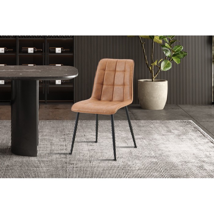 Lot de 4 chaises MIREA – Cognac – Style intemporel – Pieds métal – Revêtement PU facile à nettoyer 