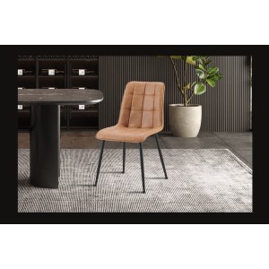 Lot de 4 chaises MIREA – Cognac – Style intemporel – Pieds métal – Revêtement PU facile à nettoyer 