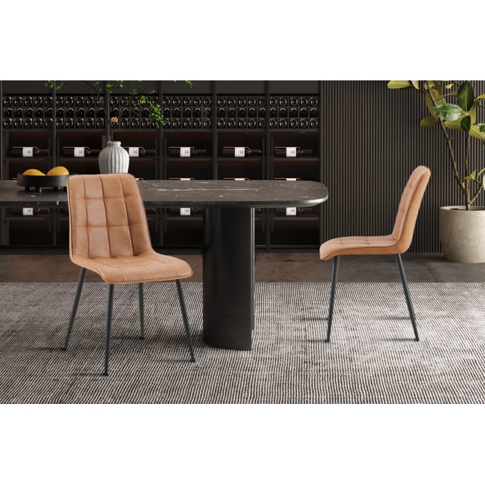Lot de 4 chaises MIREA – Cognac – Style intemporel – Pieds métal – Revêtement PU facile à nettoyer 