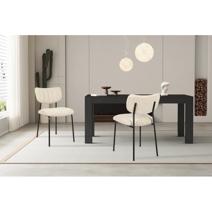 Lot de 2 chaises NORAYA – Tissu beige – Pieds métal – Design compact – Élégance naturelle et épurée 