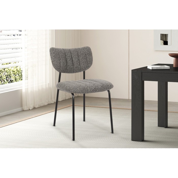 Lot de 2 chaises NORAYA – Tissu gris foncé – Design compact – Pieds métal – Élégance contemporaine 