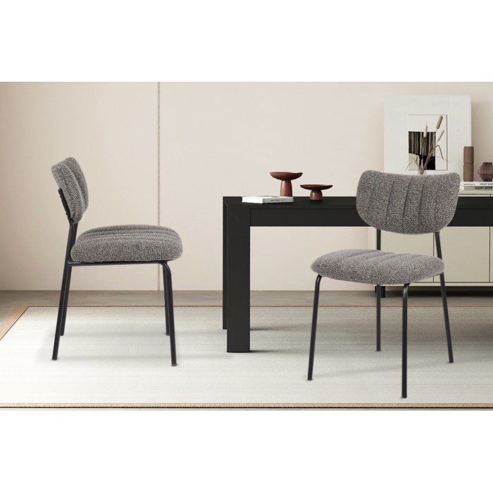 Lot de 2 chaises NORAYA – Tissu gris foncé – Design compact – Pieds métal – Élégance contemporaine 