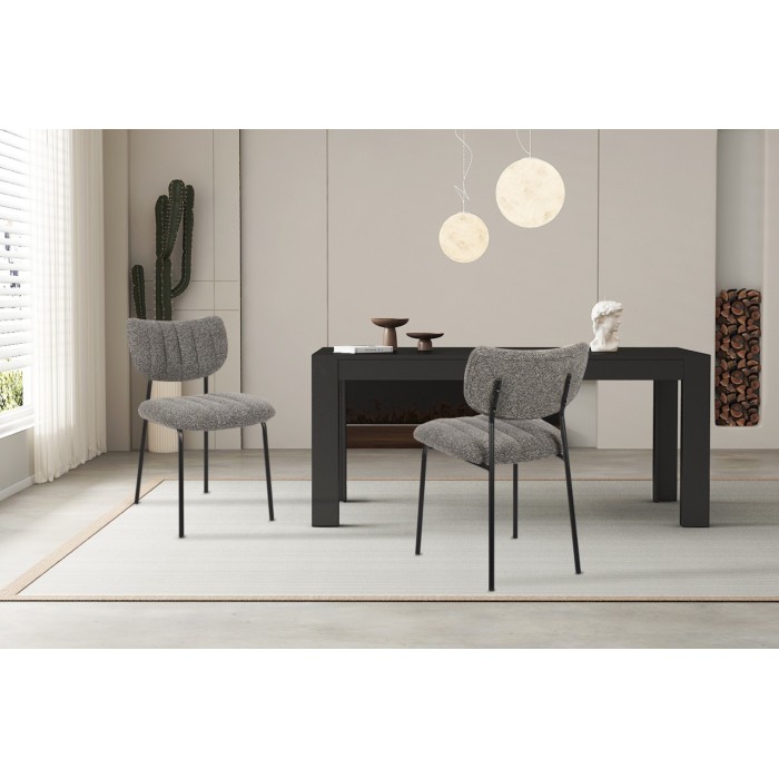 Lot de 2 chaises NORAYA – Tissu gris foncé – Design compact – Pieds métal – Élégance contemporaine 