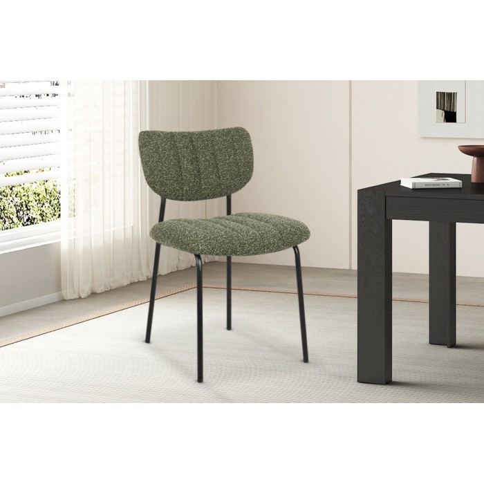Lot de 2 chaises NORAYA – Tissu vert – Design compact – Pieds métal – Élégance naturelle et moderne 