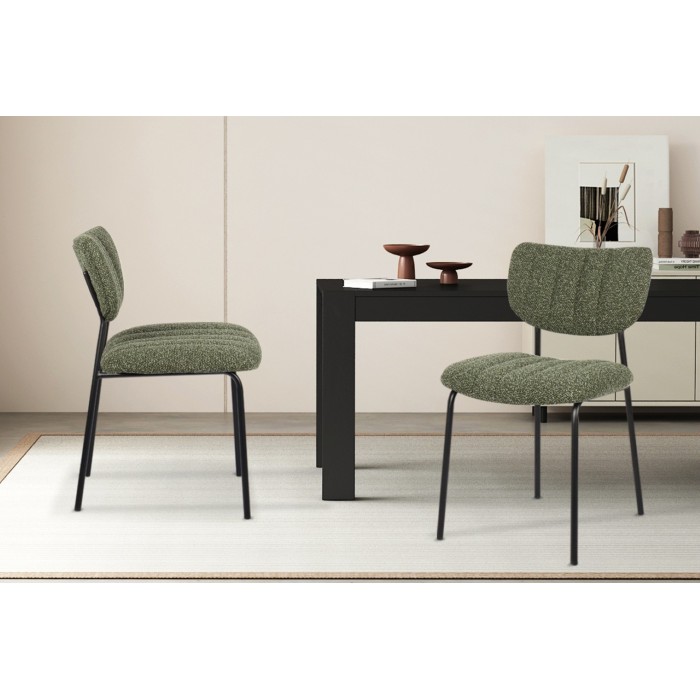 Lot de 2 chaises NORAYA – Tissu vert – Design compact – Pieds métal – Élégance naturelle et moderne 