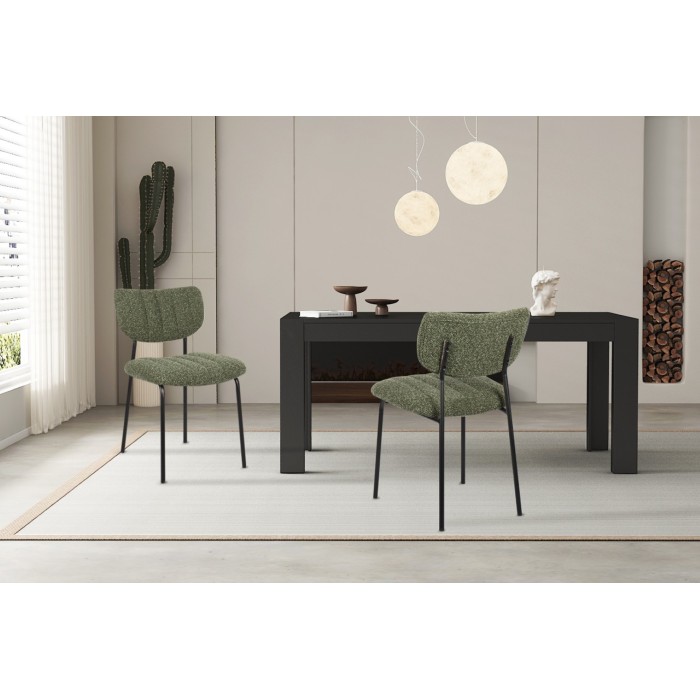 Lot de 2 chaises NORAYA – Tissu vert – Design compact – Pieds métal – Élégance naturelle et moderne 