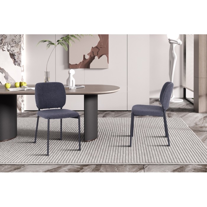 Lot de 2 chaises LYVORA – Tissu gris foncé – Design compact – Pieds métal – Élégance sobre et moderne 