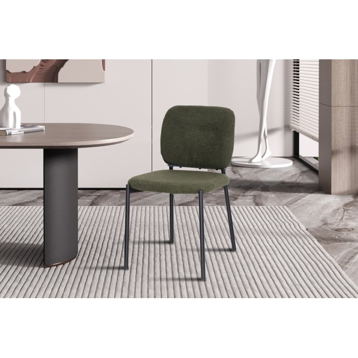 Lot de 2 chaises LYVORA – Tissu vert – Pieds métal – Design compact – Élégance naturelle et moderne 